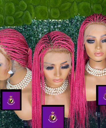 box braids wig braids, pink braids, full lace braids wig. Small box braids, knotless braids wig.